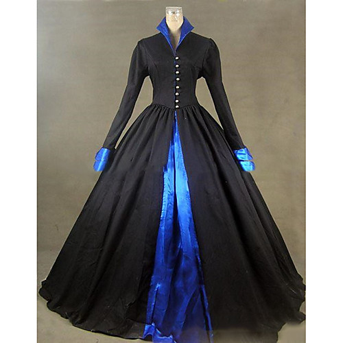 

Rococo Victorian 18th Century Dress Party Costume Masquerade Women's Satin Costume Black Vintage Cosplay Party Prom Long Sleeve Floor Length Ball Gown Plus Size Customized