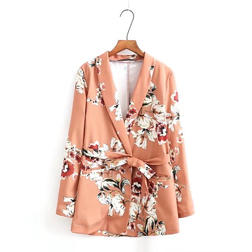 

Women's Print Streetwear Fall Jacket Regular Daily Long Sleeve Others Coat Tops Orange