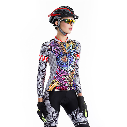 

Malciklo Women's Long Sleeve Cycling Jersey with Tights Winter Coolmax Lycra Black Purple Yellow 3D Novelty Bike Clothing Suit Breathable 3D Pad Quick Dry Reflective Strips Back Pocket Sports 3D