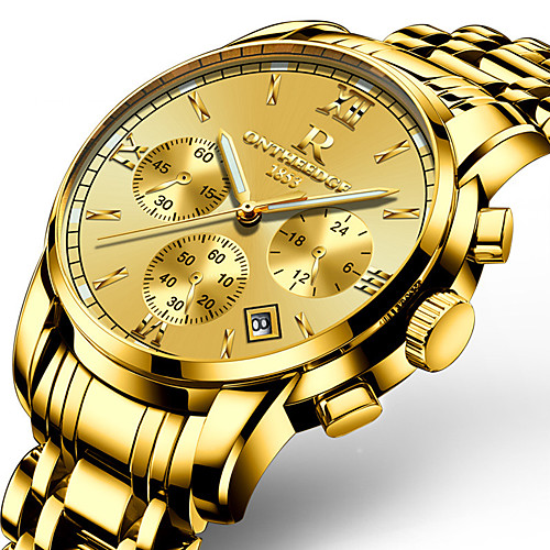 

Men's Wrist Watch Japanese Stainless Steel Gold 30 m Calendar / date / day Noctilucent Day Date Analog Charm Luxury Classic Casual Bangle - Gold Golden yellow Two Years Battery Life
