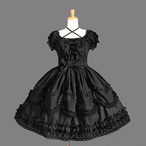 

Princess Gothic Lolita Punk Dress Prom Dress Women's Girls' Cotton Japanese Cosplay Costumes Plus Size Customized Black Ball Gown Solid Color Fashion Cap Sleeve Short Sleeve Short / Mini