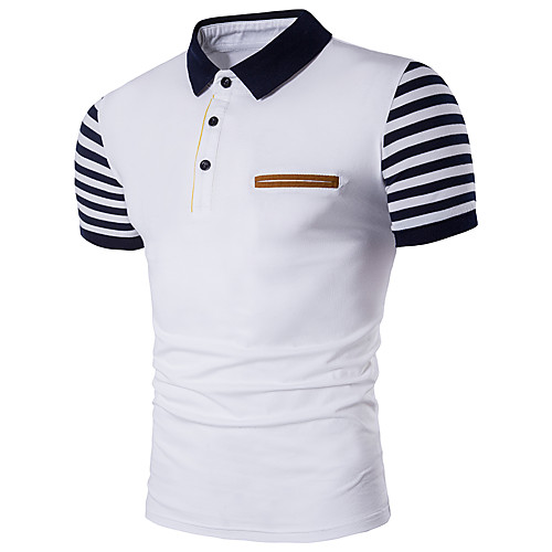 

Men's Polo Striped Plus Size Short Sleeve Daily Tops Cotton Active White Navy Blue Gray