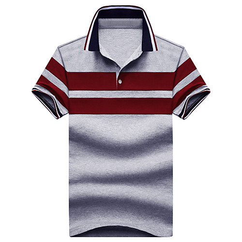 

Men's Polo Striped Classic Short Sleeve Business Tops Cotton White Blue Gray