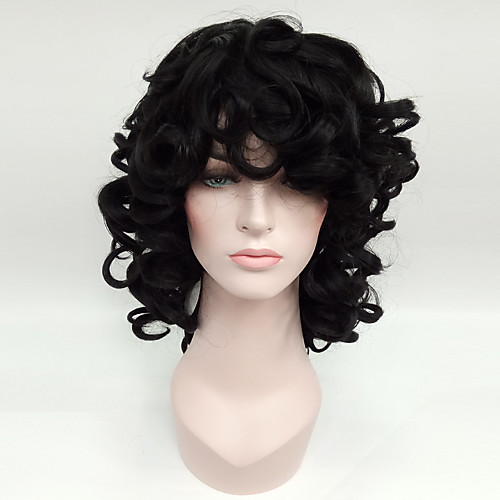

Synthetic Wig Wavy Wavy With Bangs Wig Medium Length Natural Black Synthetic Hair Women's African American Wig Black