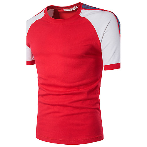 

Men's T shirt Color Block Short Sleeve Party Tops Cotton Streetwear Red Brown Navy Blue