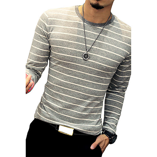 

Men's T shirt Striped Plus Size Long Sleeve Daily Tops Cotton White Red Navy Blue
