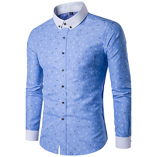 

Men's Shirt Geometric Print Long Sleeve Daily Tops Cotton White Blushing Pink Light Blue