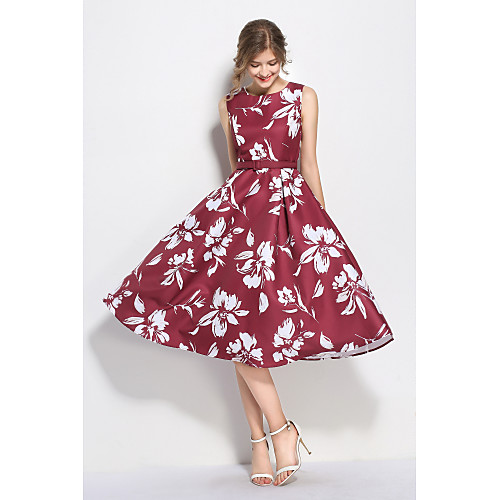 

Women's Sheath Dress Midi Dress Wine Sleeveless Floral Formal Style Retro Floral Style Fall Summer Round Neck Vintage Sophisticated Floral S M L XL XXL