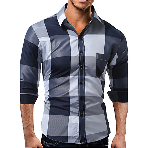 

Men's Shirt Color Block Long Sleeve Daily Tops Cotton Red Gray