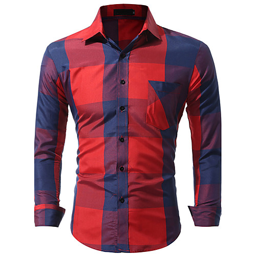 

Men's Shirt Plaid Print Long Sleeve Daily Tops Streetwear Chinoiserie Red Gray