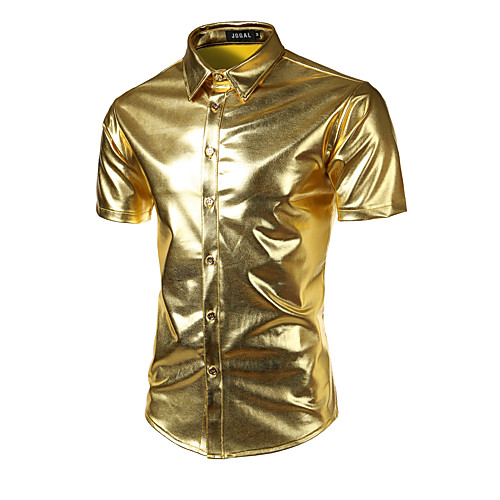 

Men's Shirt Solid Colored Basic Short Sleeve Party Tops Luxury Sexy Black Purple Gold