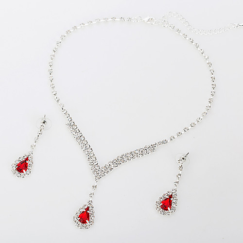 

Women's AAA Cubic Zirconia Synthetic Ruby Jewelry Set Necklace Drop Heart Luxury Elegant Fashion Zircon Earrings Jewelry Red For Wedding Party Anniversary