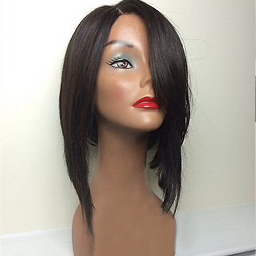 

Remy Human Hair Glueless Lace Front Lace Front Wig Bob Side bangs style Brazilian Hair Straight Wig 150% Density with Baby Hair Natural Hairline African American Wig 100% Hand Tied Women's Short