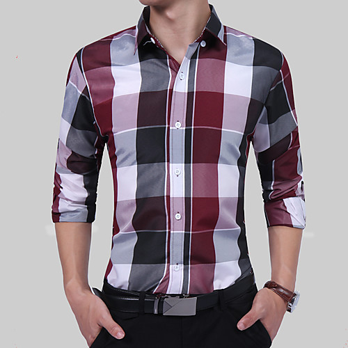 

Men's Shirt Plaid Plus Size Formal Style Stylish Long Sleeve Party Tops Business Chinoiserie Boho Blue Red