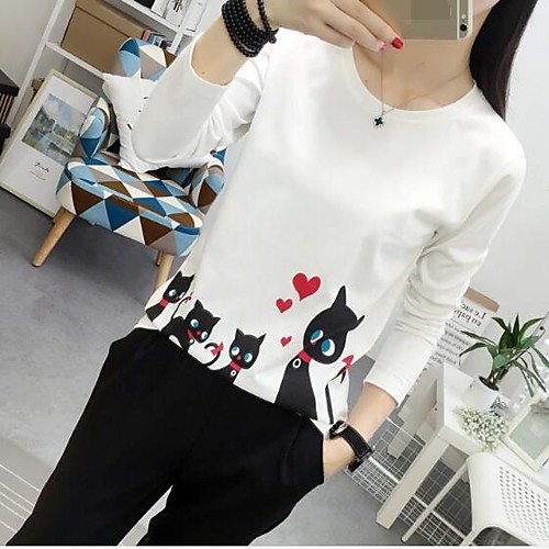 

Women's T shirt Solid Colored Print Long Sleeve Daily Tops Cotton Casual White Black Gray