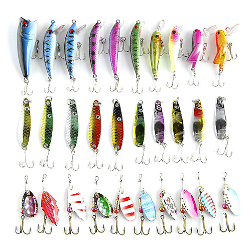 

30 pcs Metal Bait Spinner Baits Spoons Hard Bait Jigs Spoons Minnow Popper Lure Packs Metal Bait Floating Sinking Fast Sinking Bass Trout Pike Sea Fishing Bait Casting Spinning Plastics Metal Alloy