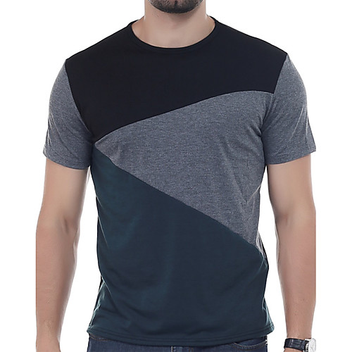 

Men's T shirt Patchwork Solid Colored Short Sleeve Casual Tops Active Black Blue Army Green