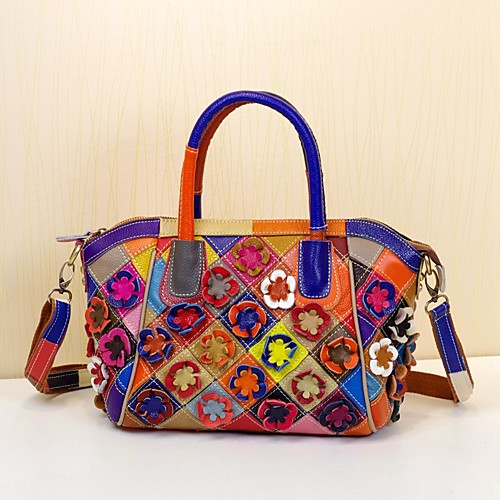 

Women's Bags Cowhide Tote Zipper Vintage Event / Party Retro Handbags Rainbow