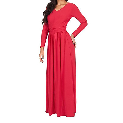

Women's Loose Maxi long Dress Black Red Green Gray Long Sleeve Solid Colored Summer V Neck M L XL XXL 3XL / Plus Size