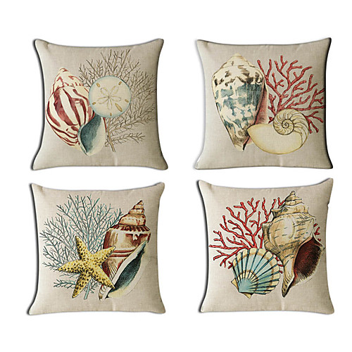 

4 pcs Cotton / Linen Pillow Cover Pillow Case, Novelty Fashion Printing Vintage Casual Retro