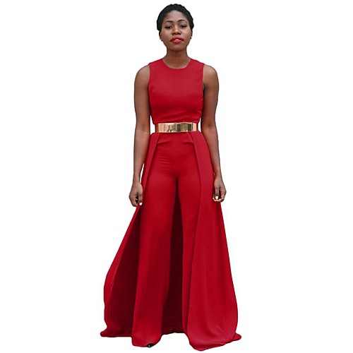 

Women's Daily Wide Leg Red Jumpsuit Solid Color Fashion Pure Color