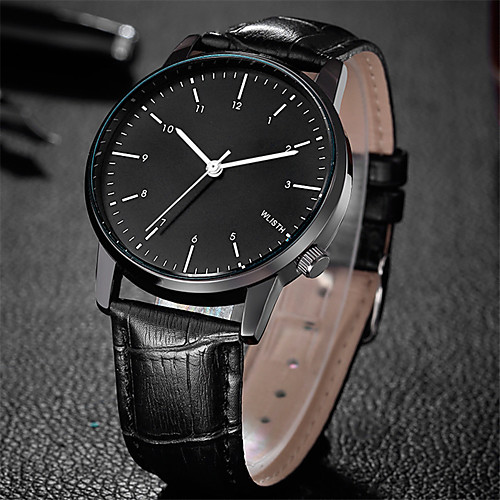 

Men's Fashion Watch Quartz Leather Black Hot Sale Analog Casual - White Black