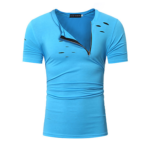 

Men's T shirt Graphic Solid Colored Plus Size Hole Short Sleeve Daily Tops Cotton White Blue Red