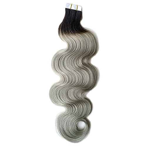 

Tape In Human Hair Extensions Body Wave Human Hair Ombre Black / Grey