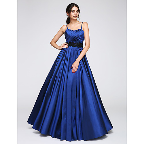 

A-Line Holiday Cocktail Party Prom Dress Spaghetti Strap Sleeveless Floor Length Taffeta with Criss Cross Appliques 2021