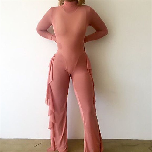 

Women's Ruffle / Mesh Ultra Sexy Nightwear Solid Colored Ruffle Blushing Pink Beige Army Green M L XL / Slim