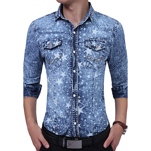 

Men's Shirt Galaxy Jacquard Stars Modern Style Stylish Long Sleeve Office / Career Tops Cotton Punk & Gothic Boho Blue