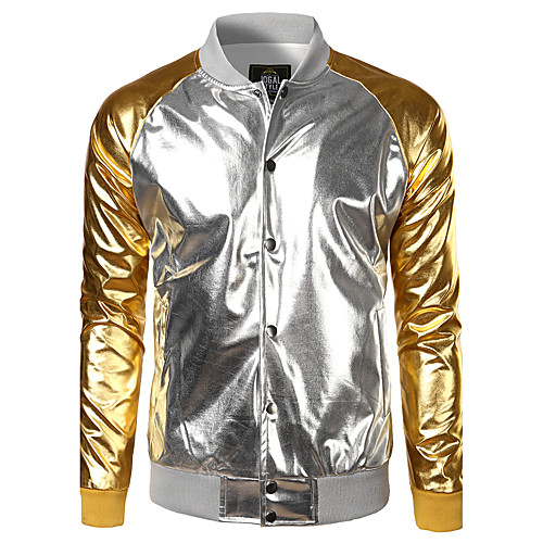 

Men's Color Block Color Block Fall Jacket Regular Daily Long Sleeve Polyester Coat Tops Gold
