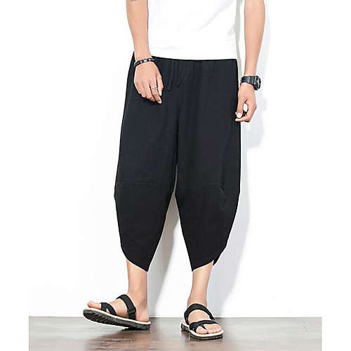 

Men's Chinoiserie Daily Harem Loose Wide Leg Pants Solid Colored Full Length Black Red Green / Summer
