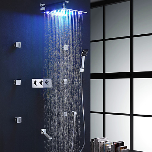 

Contemporary Wall Mounted Sidespray Rain Shower Handshower Included Ceramic Valve Three Handles Nine Holes Chrome , Shower Faucet