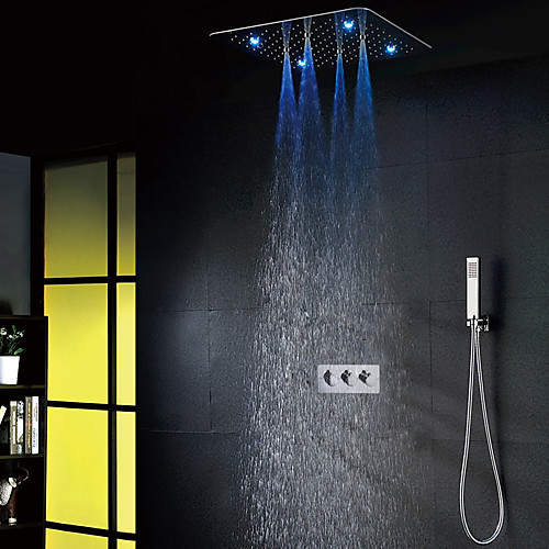 

Shower System Rain Shower Handshower Included Ceramic Valve Three Handles Two Holes Chrome , Shower Faucet