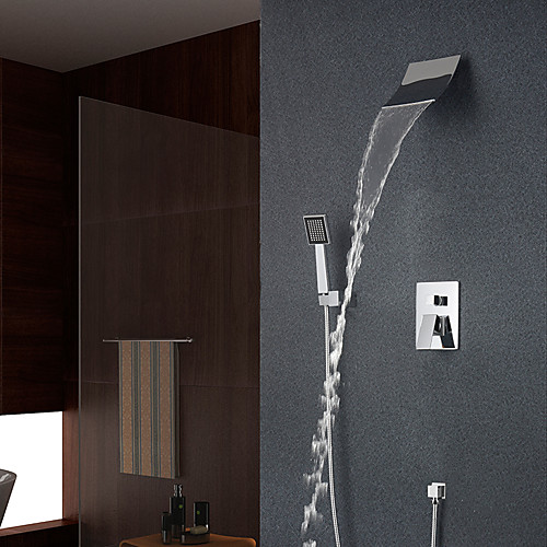 

Shower Set Set - Waterfall Contemporary / Modern Style Chrome Wall Mounted Ceramic Valve Bath Shower Mixer Taps / Brass