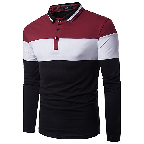 

Men's Polo Color Block Long Sleeve Daily Tops Active Streetwear Red Gray