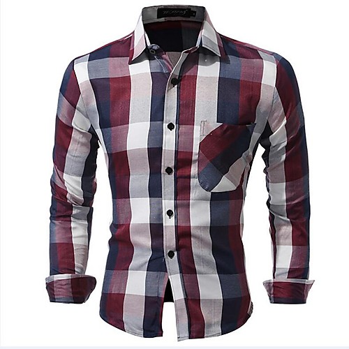 

Men's Shirt Plaid / Check Name Brand Style Fashion Classic Stylish Long Sleeve Party Tops Cotton Streetwear Purple Light Brown