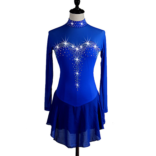 

Figure Skating Dress Women's Girls' Ice Skating Dress Dark Navy Aquamarine High Elasticity Competition Skating Wear Quick Dry Anatomic Design Handmade Classic Long Sleeve Ice Skating Figure Skating