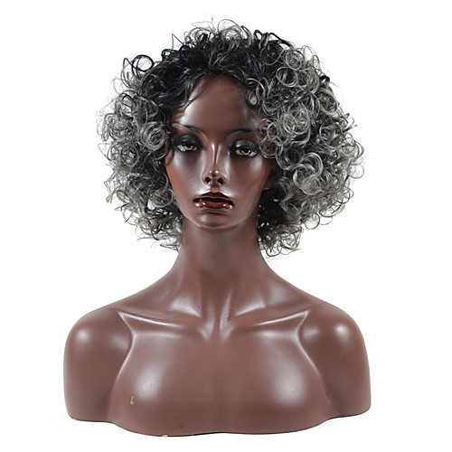 

Synthetic Wig Curly Asymmetrical Wig Short Medium Length Grey Synthetic Hair Women's Natural Hairline Black