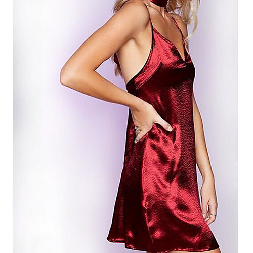 

Women's Strap Dress Short Mini Dress Black Red Gold Sleeveless Solid Colored Backless Summer Flare Cuff Sleeve Satin S M L XL