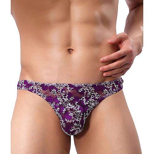 

Men's 1 Piece Print Briefs Underwear Floral Black Blue Purple M L XL