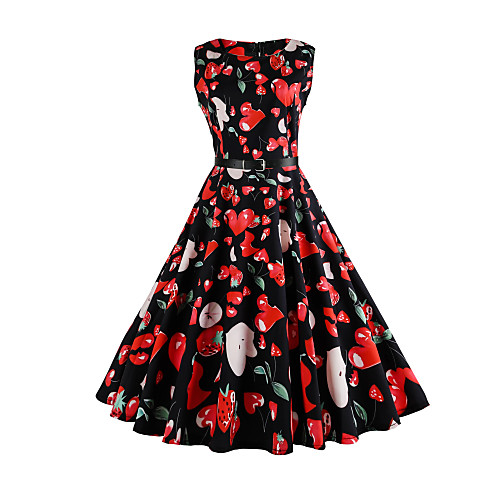 

Women's Sheath Dress Knee Length Dress Red Sleeveless Floral Vintage Style Summer Round Neck Vintage Cotton S M L XL XXL