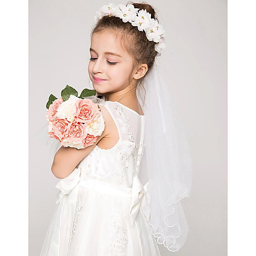 

One-tier Pencil Edge Wedding Veil Communion Veils with Appliques Tulle / Angel cut / Waterfall