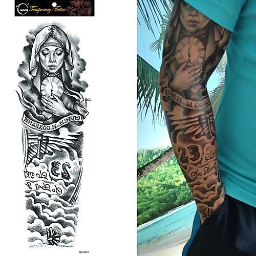 

6 pcs Waterproof Temporary Tattoo Sticker Full Arm Large Skull Old School Tatoo Stickers Flash Fake Tattoos for Men Women