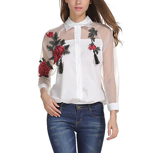 

Women's Shirt Mesh Long Sleeve Daily Tops Streetwear White