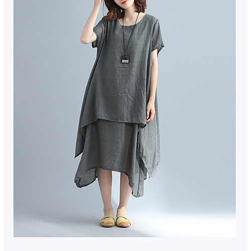 

Women's A Line Dress Maxi long Dress Red Khaki Gray Short Sleeve Solid Colored Vintage Style Stylish Spring Summer Round Neck Casual Vintage Streetwear Cotton M L XL XXL
