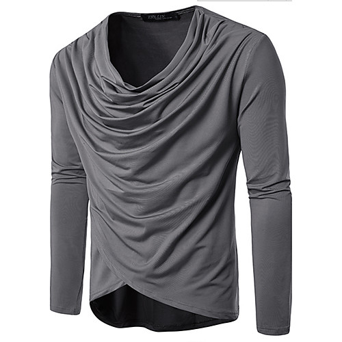 

Men's T shirt Check Long Sleeve Daily Tops Cotton Black Gray