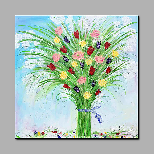 

Oil Painting Hand Painted Square Floral / Botanical Modern Rolled Canvas (No Frame)