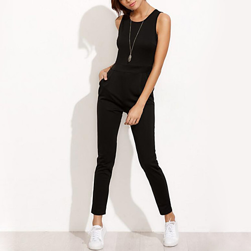 

Women's Streetwear Daily Beach Black Jumpsuit Fashion Pure Color